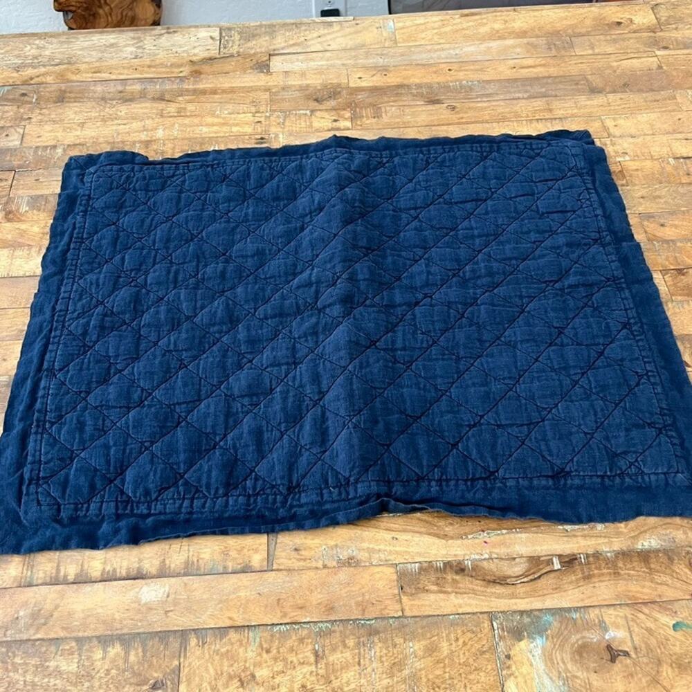 Pottery Barn Linen Quilted Pillow Sham Diamond Stitching Navy Blue Standard Size